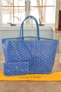 never worn classic chevron st louis pm sky blue coated canvas and leather tote