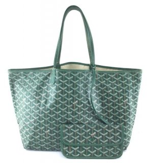 chevron goyardine st louis pm with pouch 867937 green coated canvas tote