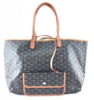 23439 with pochette st saint louis pm tote work brown goyardine coated canvas and leather sho