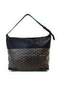 shoulder herringbone black pvc leather hobo bag